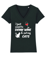 WINE AND CATS Tricou mânecă scurtă guler V Damă Evoker