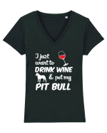WINE AND PIT BULL Tricou mânecă scurtă guler V Damă Evoker