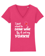 WINE AND YORKIE Tricou mânecă scurtă guler V Damă Evoker