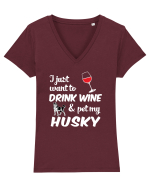 WINE AND HUSKY Tricou mânecă scurtă guler V Damă Evoker