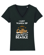 COFFEE AND BEAGLE Tricou mânecă scurtă guler V Damă Evoker
