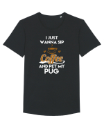 COFFEE AND PUG Tricou mânecă scurtă guler larg Bărbat Skater