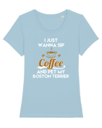 COFFEE AND BOSTON TERRIER Tricou mânecă scurtă guler larg fitted Damă Expresser