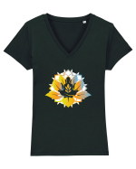 Yoga Lotus Auriu Albastru Tricou mânecă scurtă guler V Damă Evoker