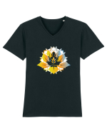 Yoga Lotus Auriu Albastru Tricou mânecă scurtă guler V Bărbat Presenter