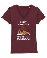 COFFEE and Bulldog Tricou mânecă scurtă guler V Damă Evoker