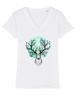 Cerb Mandala Păsări Tricou mânecă scurtă guler V Damă Evoker