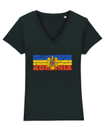Tricolor Stema Romaniei Tricou mânecă scurtă guler V Damă Evoker