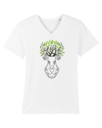 Cerb Verde Abstract Tricou mânecă scurtă guler V Bărbat Presenter