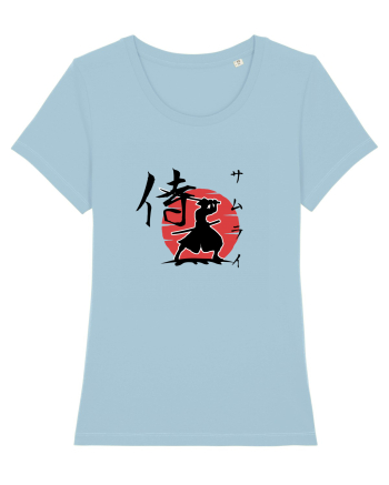 Siluetă Samurai (kanji și katakana) negru Sky Blue