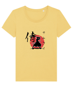 Siluetă Samurai (kanji și katakana) negru Tricou mânecă scurtă guler larg fitted Damă Expresser