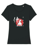 Siluetă Samurai (kanji și katakana) alb Tricou mânecă scurtă guler larg fitted Damă Expresser