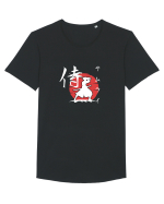 Siluetă Samurai (kanji și katakana) alb Tricou mânecă scurtă guler larg Bărbat Skater