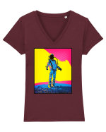 Retro Astronaut  Tricou mânecă scurtă guler V Damă Evoker