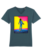 Retro Astronaut  Tricou mânecă scurtă guler V Bărbat Presenter