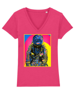 Retro Astronaut  Tricou mânecă scurtă guler V Damă Evoker