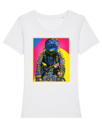 Retro Astronaut  Tricou mânecă scurtă guler larg fitted Damă Expresser
