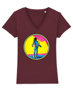 Retro Astronaut  Tricou mânecă scurtă guler V Damă Evoker