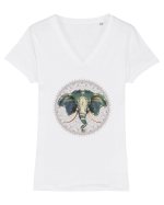 Yoga Elefant in Mandala Tricou mânecă scurtă guler V Damă Evoker