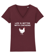 CHICKENS Tricou mânecă scurtă guler V Damă Evoker