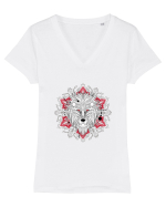 Leu Roșu în Mandala Yoga Tricou mânecă scurtă guler V Damă Evoker