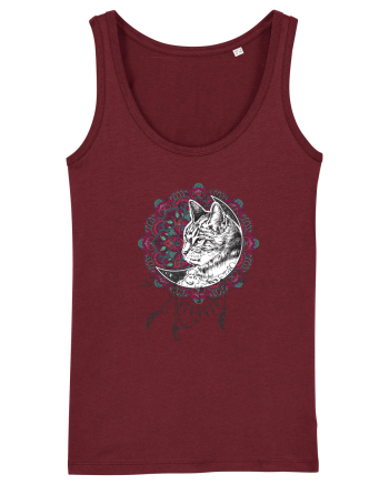Pisică în Lună Dreamcatcher Mandala Burgundy