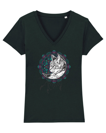 Pisică în Lună Dreamcatcher Mandala Black