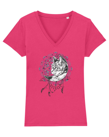 Pisică în Lună Dreamcatcher Mandala Raspberry