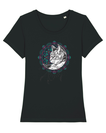 Pisică în Lună Dreamcatcher Mandala Black