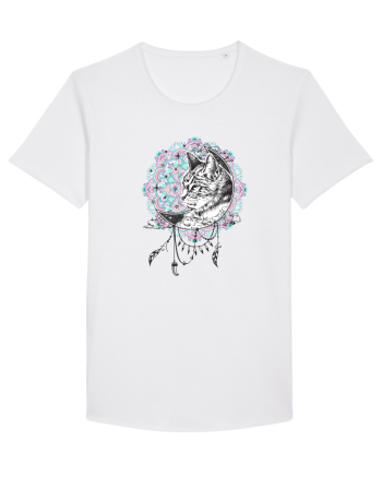 Pisică în Lună Dreamcatcher Mandala White