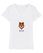 Vulpe (kitsune, katakana) Pixel Art  (negru) Tricou mânecă scurtă guler V Damă Evoker