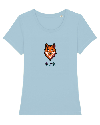 Vulpe (kitsune, katakana) Pixel Art  (negru) Sky Blue