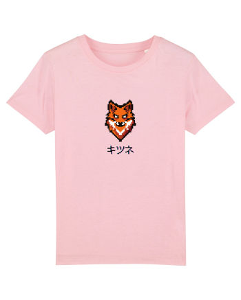 Vulpe (kitsune, katakana) Pixel Art  (negru) Cotton Pink