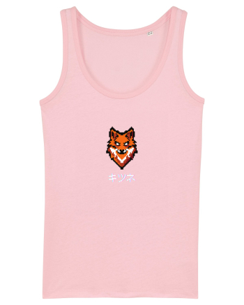 Vulpe (kitsune, katakana) Pixel Art  (alb) Cotton Pink