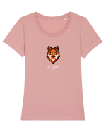 Vulpe (kitsune, katakana) Pixel Art  (alb) Tricou mânecă scurtă guler larg fitted Damă Expresser