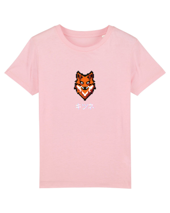 Vulpe (kitsune, katakana) Pixel Art  (alb) Cotton Pink