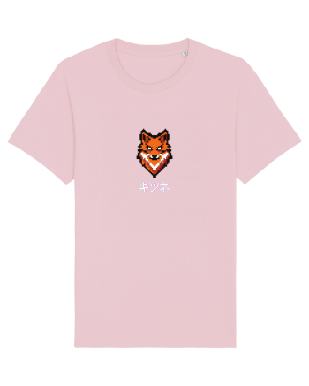Vulpe (kitsune, katakana) Pixel Art  (alb) Cotton Pink