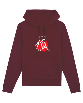 Vulpe în Japoneză (kitsune, hiragana și kanji) alb și roșu Burgundy