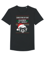 Christmas By Day Gamer By Night Tricou mânecă scurtă guler larg Bărbat Skater