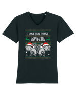I Love Two Things Christmas And Fishing Tricou mânecă scurtă guler V Bărbat Presenter