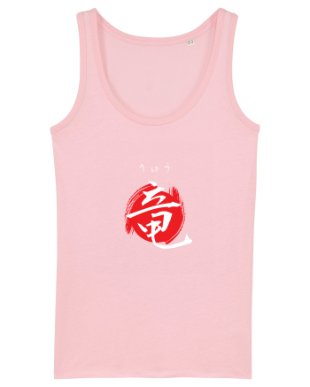 Dragon în Japoneză (ryuu, hiragana și kanji) alb și roșu Cotton Pink