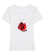Dragon în Japoneză (ryuu, hiragana și kanji) negru și roșu Tricou mânecă scurtă guler larg fitted Damă Expresser