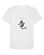 Dragon în Japoneză (ryuu, hiragana și kanji) negru Tricou mânecă scurtă guler larg Bărbat Skater