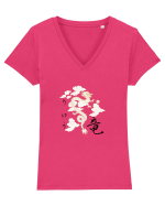 Dragon în Japoneză (ryuu) negru Tricou mânecă scurtă guler V Damă Evoker