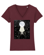 Moon Cat Tricou mânecă scurtă guler V Damă Evoker