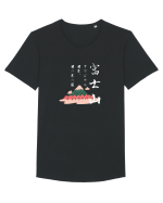 Muntele Fuji (Fujisan) negru (ver 2) Tricou mânecă scurtă guler larg Bărbat Skater