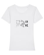 Koi Fish (text japoneză) negru Tricou mânecă scurtă guler larg fitted Damă Expresser