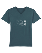 Koi Fish (text japoneză) alb Tricou mânecă scurtă guler V Bărbat Presenter