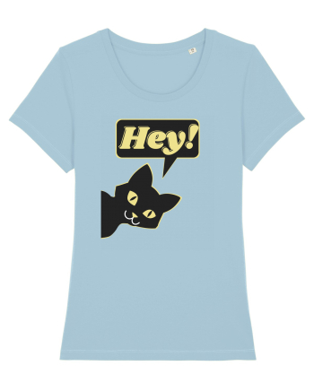 Funny Black Cat Sky Blue