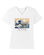 The Great Wave off Kanagawa (text negru) Tricou mânecă scurtă guler V Bărbat Presenter